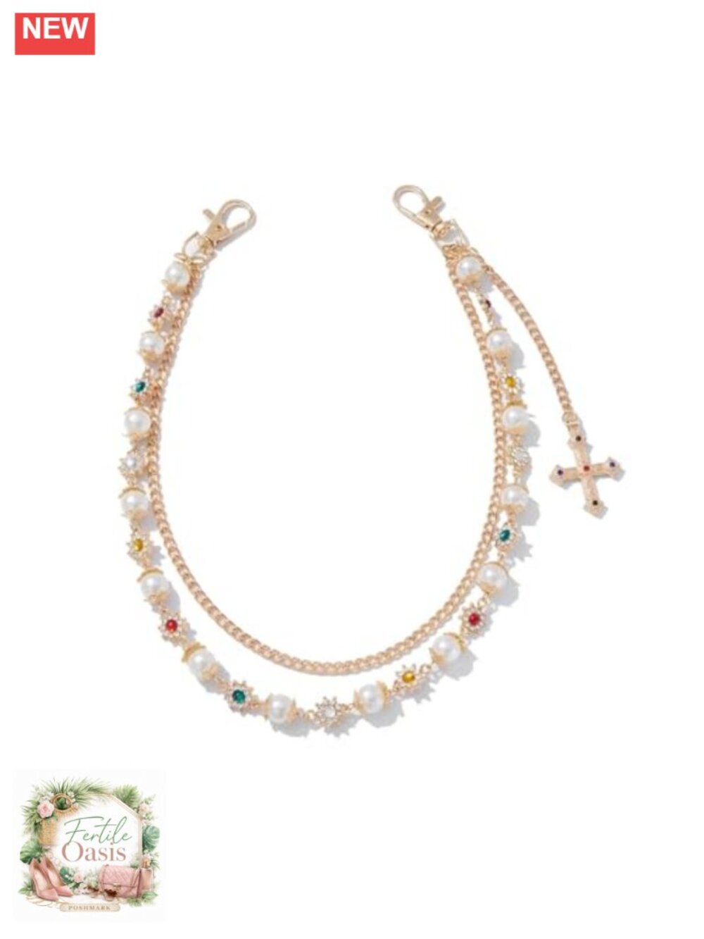 Double Layer Pearl Cross Chain Bag Charm Purse Handbag Accessory